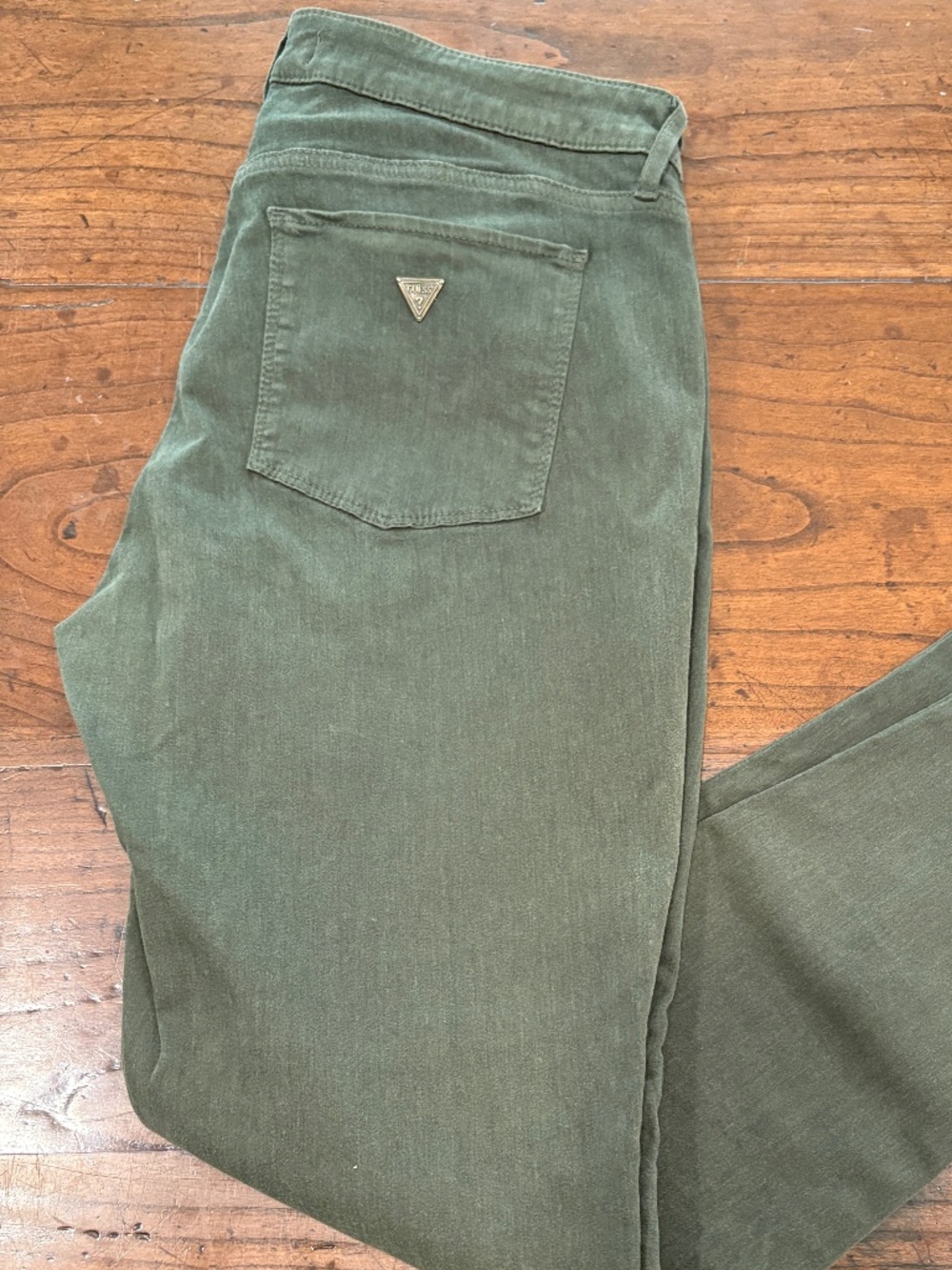 GUESS Sexy Curve Skinny Pants Olive Green Brushed Moleskin Twill Size 31